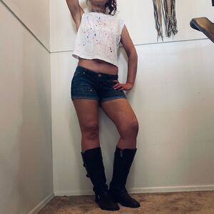 Size 5 upcycled Neon Denim Shorts